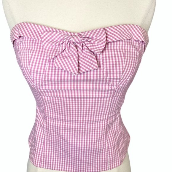 In Search Of Nanette Lepore Pink White Gingham Check Strapless Corset Bustier